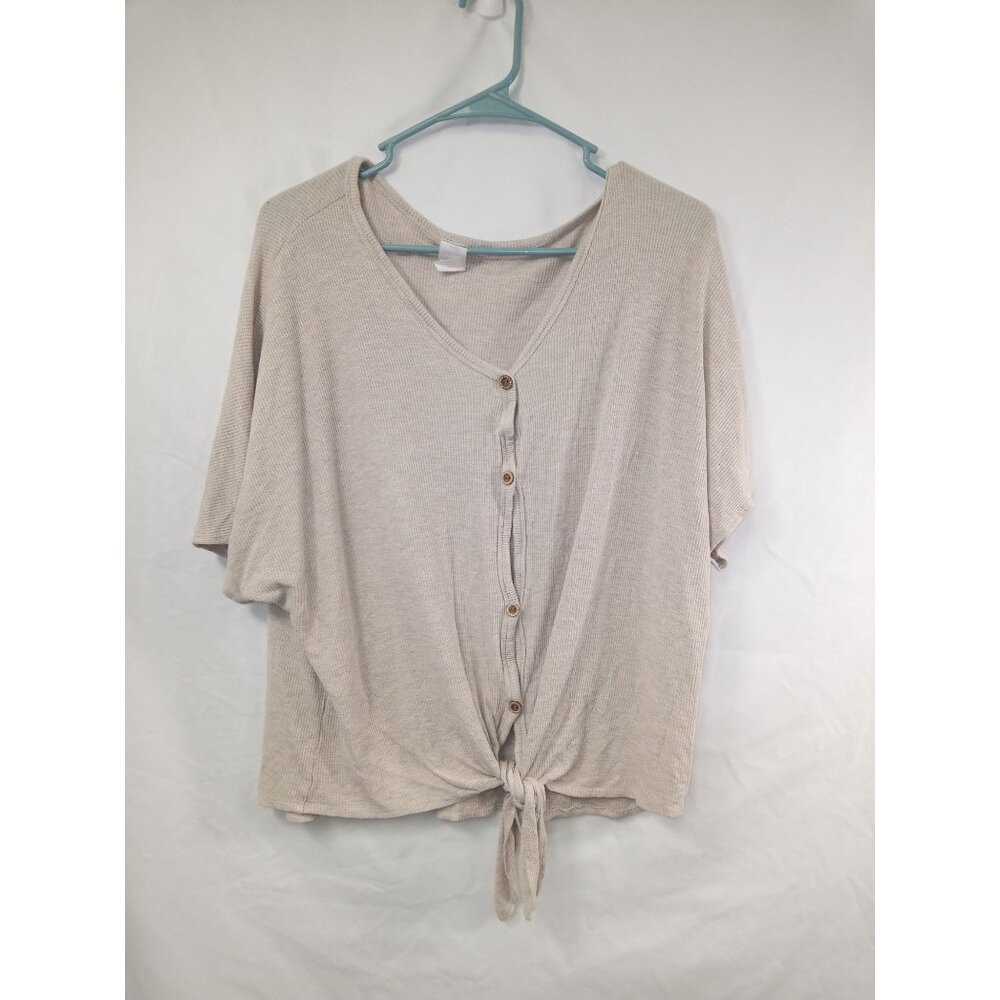 Brenda's Women's Tan Waffle Knit Short Sleeve Top Size Medium